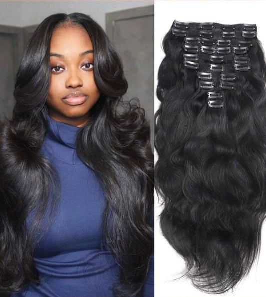 10pcs Natural Wave Black Clip-in Hair Extension