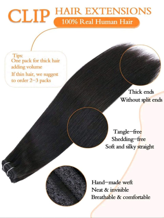 Black Clip-in Straight Natural Hair Extensions