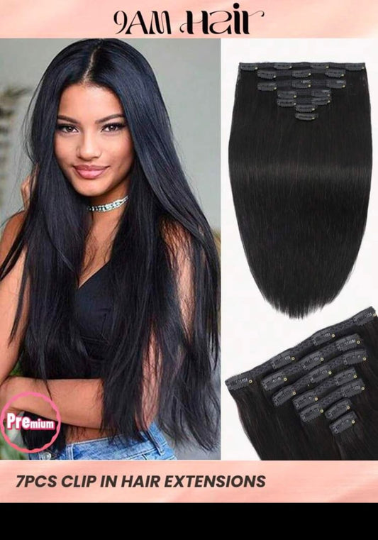 Black Clip-in Straight Natural Hair Extensions