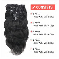 10pcs Natural Wave Black Clip-in Hair Extension