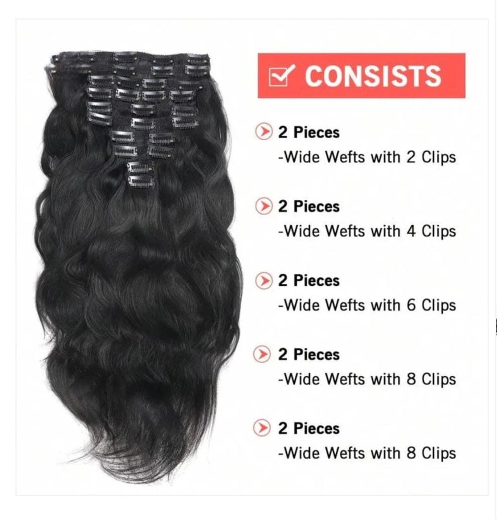 10pcs Natural Wave Black Clip-in Hair Extension