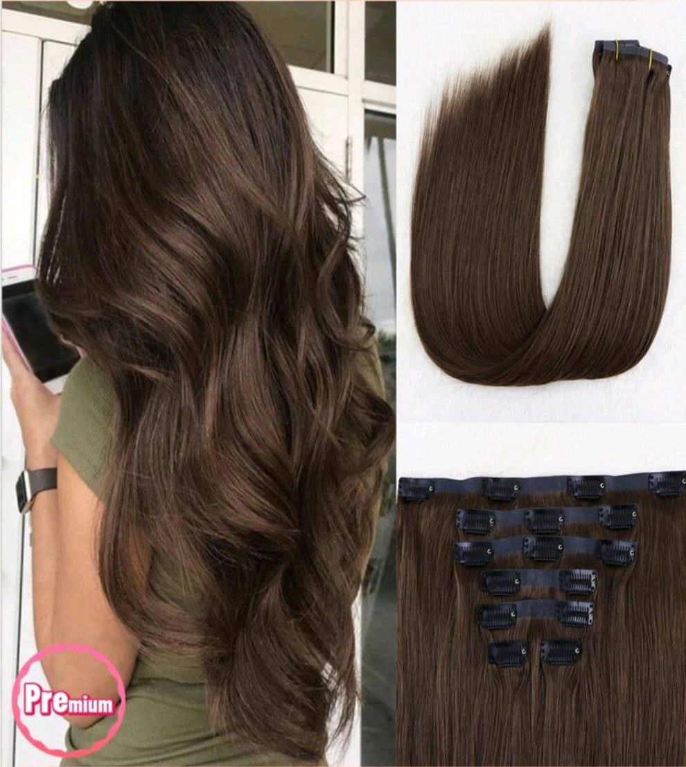 Long Straight Clip-in Extensions Brown
